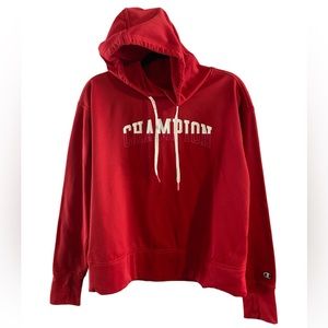 Champion Red Hoodie with Pink Accents